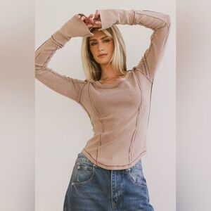 NWT Bohme Mauve Astrid Ribbed Long Sleeve Boho Tee